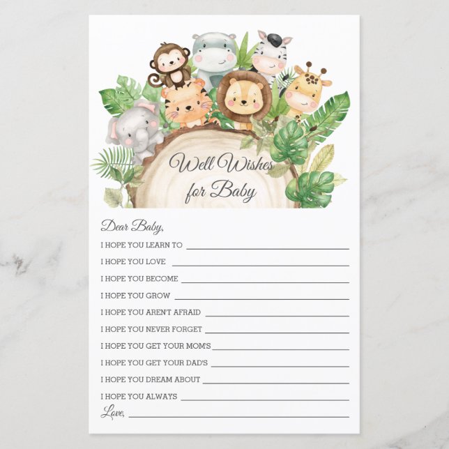 Jungle Greenerity Well will Baby Shower Card (Vorderseite)