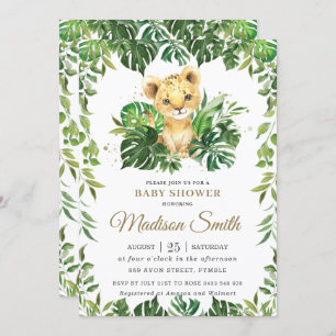 Jungle Greenery Adorable Lion Cub Boy Babydusche  Einladung