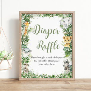 Jungle Greenery Baby Duwer Windel Raffle Schild