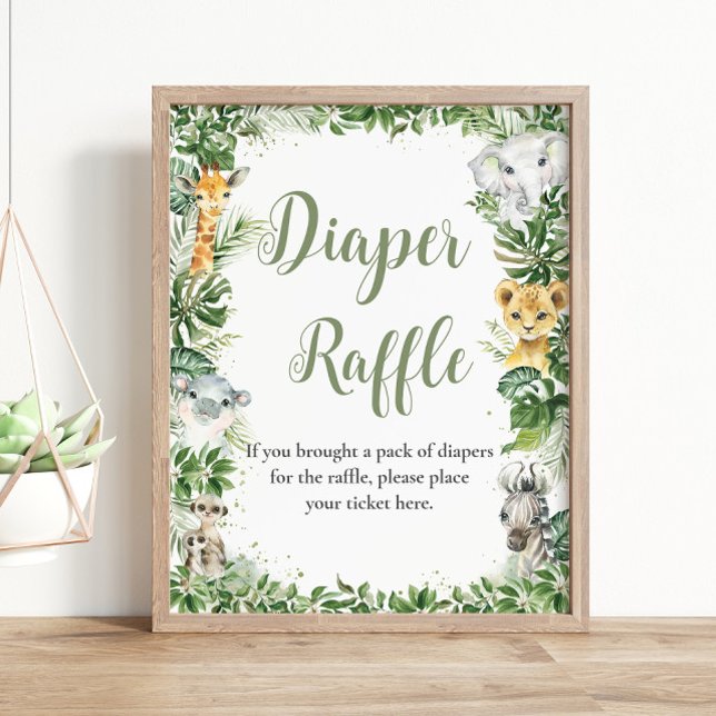 Jungle Greenery Baby Duwer Windel Raffle Schild (Von Creator hochgeladen)