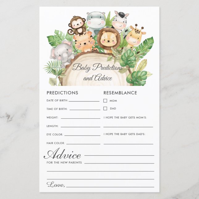 Jungle Greenery Baby Predictions & Advice Dusche (Vorderseite)