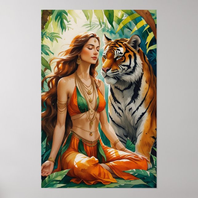 Jungle Harmony: Bengalisches Tiger und Boho Muse Poster (Vorne)