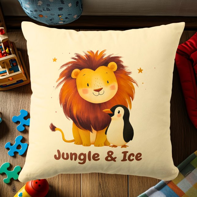 Jungle & Ice Lion & Penguin | Fun Animal Friends Kissen (Von Creator hochgeladen)