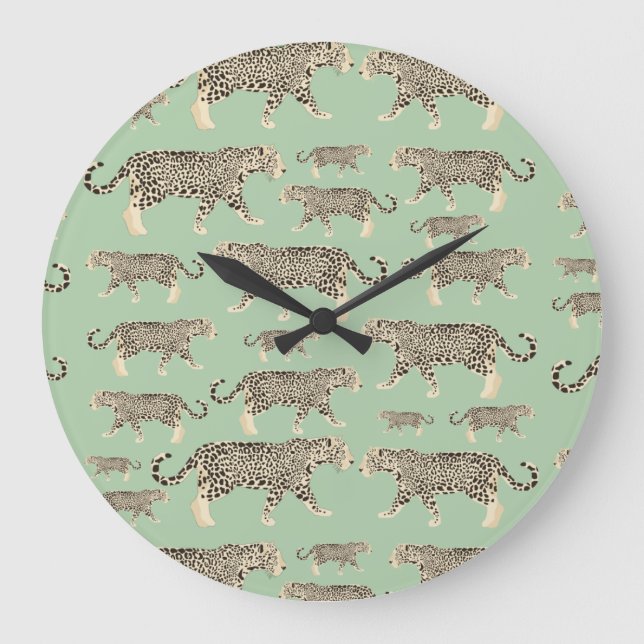 Jungle Jaguar Tiermuster Große Wanduhr (Vorderseite)