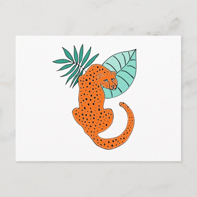 Jungle Jaguar Tropical Fern Postcard Postkarte (Vorderseite)