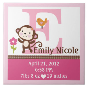 Jungle Jill Monkey Letter Name Birth Info Tile Fliese