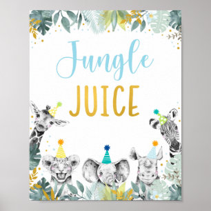 Jungle Juice Blue Gold Party Tier Geburtstagszeich Poster