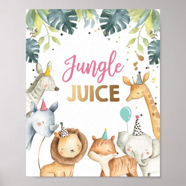 Jungle Juice Safari Tiere Wild Girl Geburtstag Poster (Vorne)