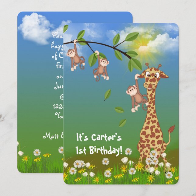 Jungle Juvenile Geburtstagsparty Einladung (Vorne/Hinten)
