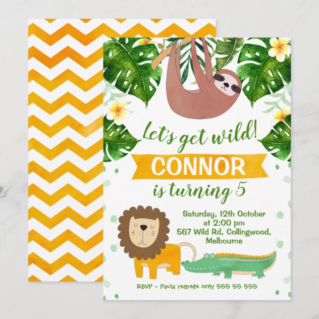 Jungle Lasse Wild zum Geburtstag Einladung (Vorne/Hinten)