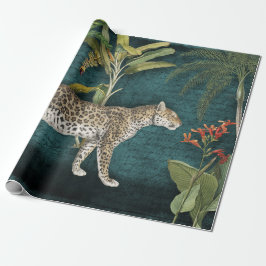 Jungle Leopard Tropical Floral Aquamarin Blue Deco Geschenkpapier