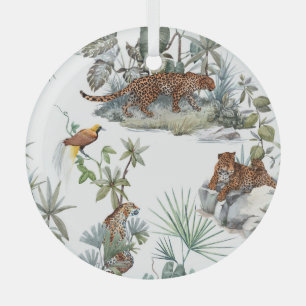 Jungle Leopard Wasserfarbe Tropische Szene Ornament Aus Glas