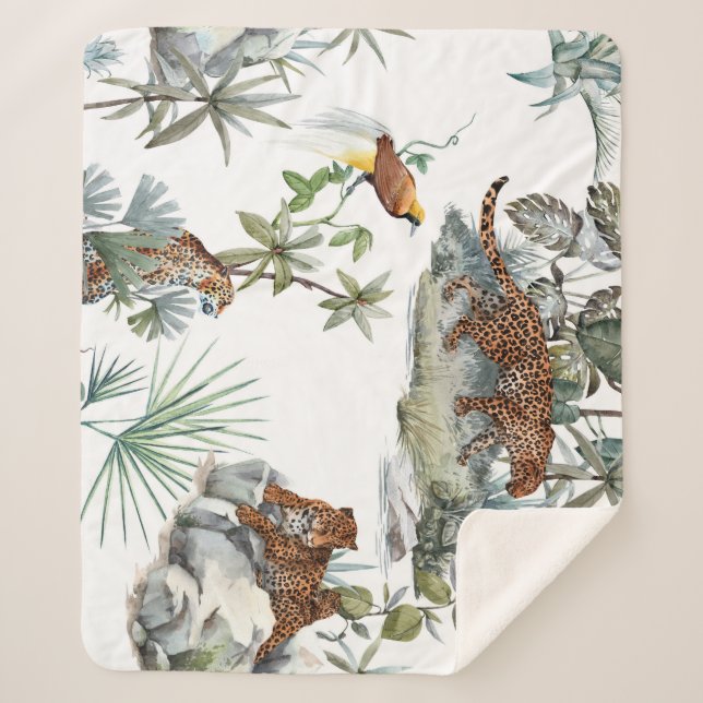 Jungle Leopard Wasserfarbe Tropische Szene Sherpadecke (Vorderseite)
