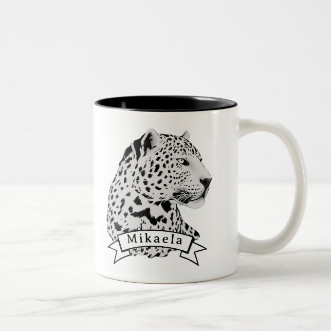 Jungle Leopard Wild Pattern & Personalisierter Nam Zweifarbige Tasse (Rechts)