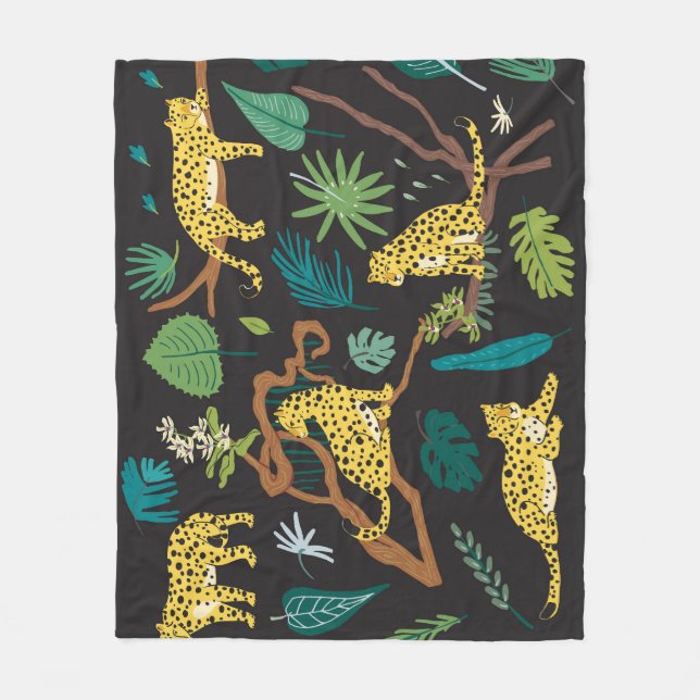 Jungle Leopards: Illustrationen zur Vintagen Tierw Fleecedecke (Vorderseite)