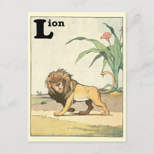 Jungle Lion Alphabet Letter Sepia Postkarte