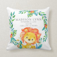 Jungle Lion Baby Birth Stats Pillow