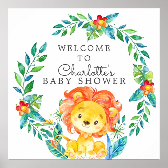 Jungle Lion Baby Dusche Willkommen Poster (Vorne)