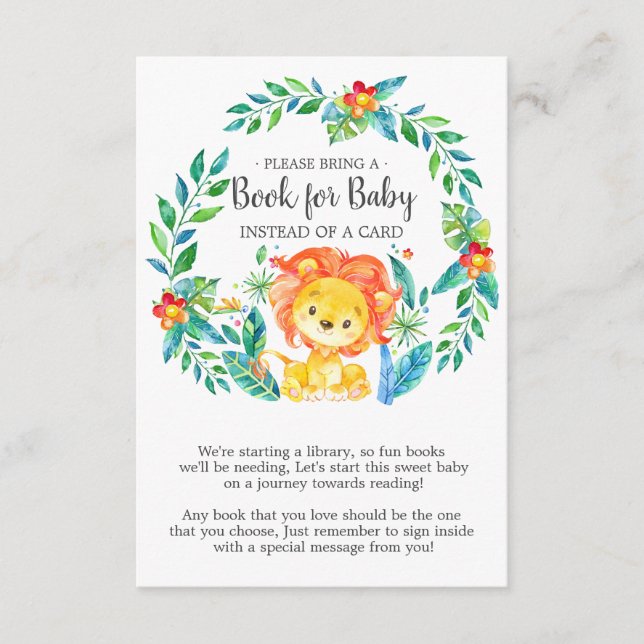 Jungle Lion Baby Shower Book for Baby Card Begleitkarte (Vorderseite)