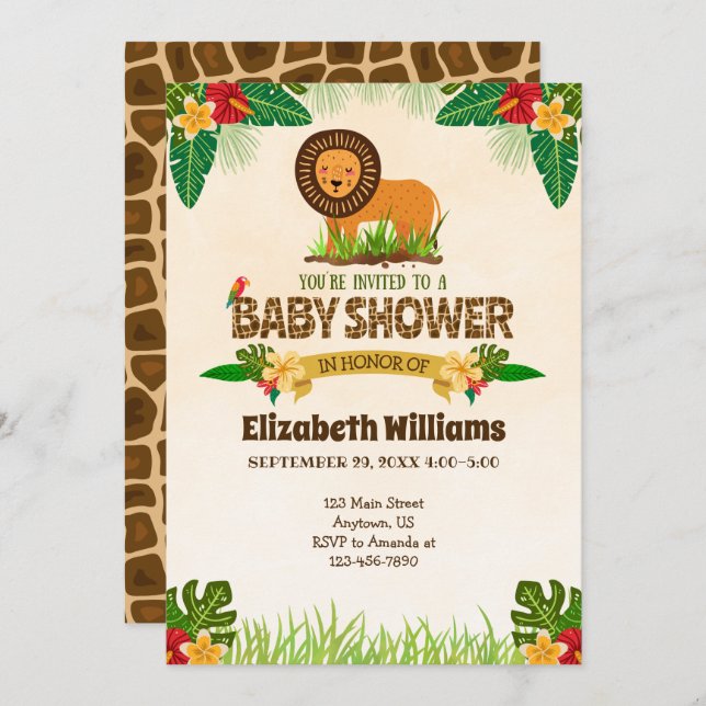 Jungle Lion Baby Shower Einladung (Vorne/Hinten)
