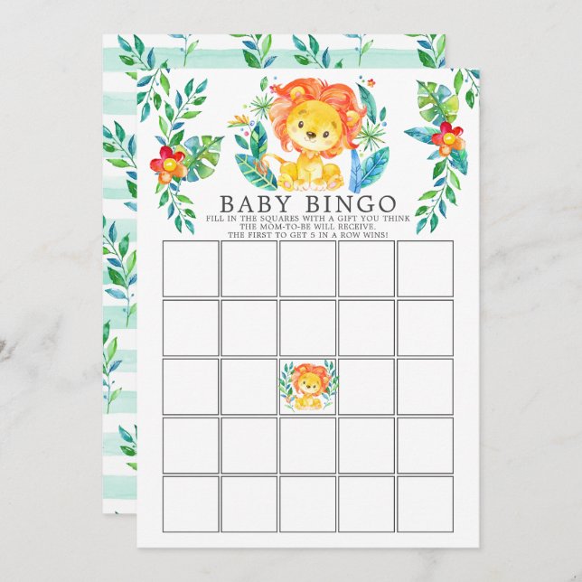 Jungle Lion BINGO Baby Showspiel Einladung (Vorne/Hinten)