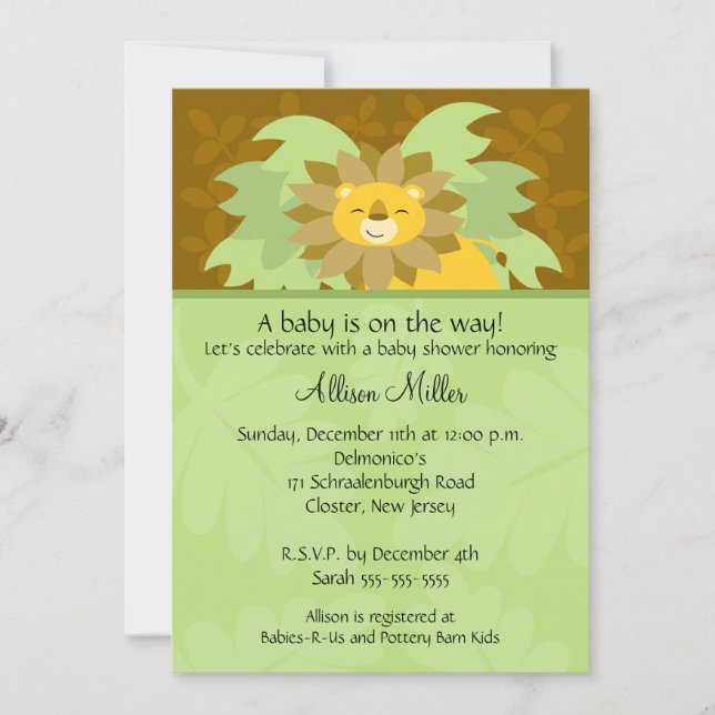 Jungle Lion Neutral Baby Dusche Einladung (Vorderseite)