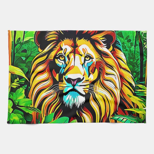 Jungle Lion Pop Art Design Geschirrtuch (Horizontal)