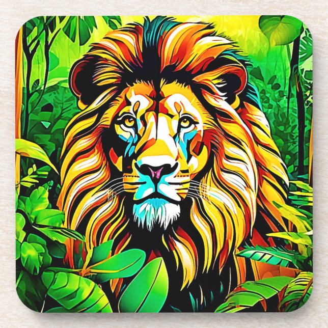 Jungle Lion Pop Art Design Getränkeuntersetzer (Vorderseite)