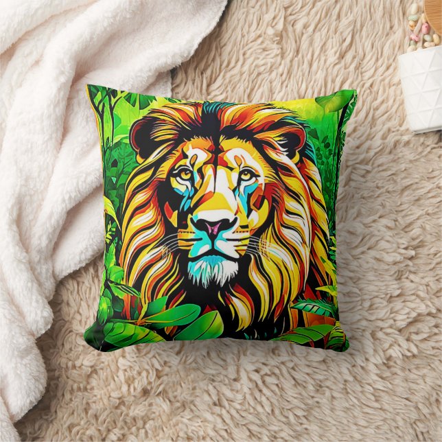 Jungle Lion Pop Art Design Kissen (Decke)