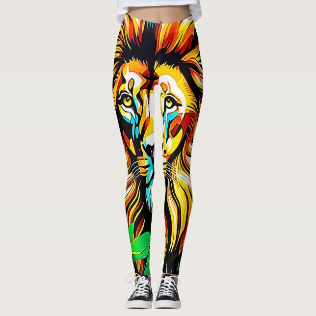 Jungle Lion Pop Art Design Leggings (Vorderseite)