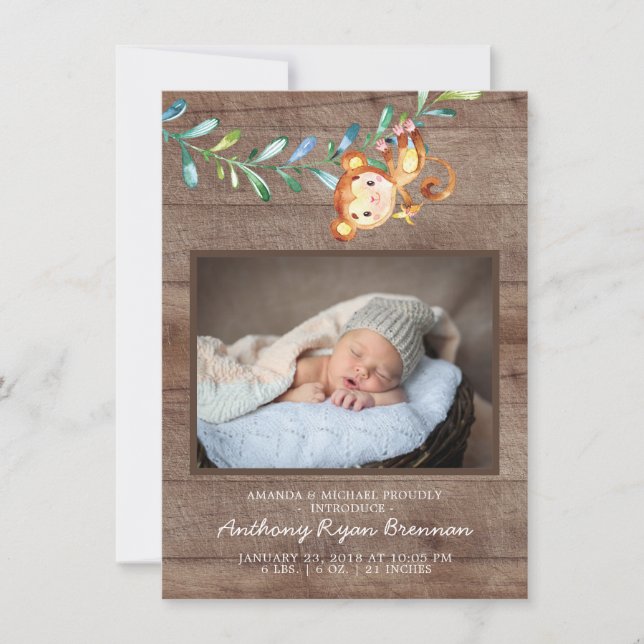 Jungle Little Monkey Foto Geburtsankündigung Ankündigung (Vorderseite)