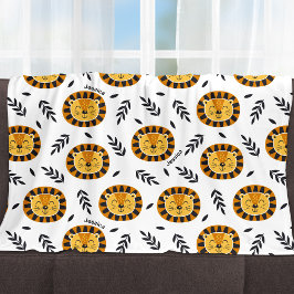 Jungle-Löwenmuster mit Kindername Fleecedecke