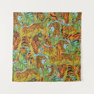 Jungle Majesty: Tiger inmitten von Grün Wandteppich