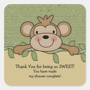 Jungle Monkey Baby Shower Square Sticker! Quadratischer Aufkleber