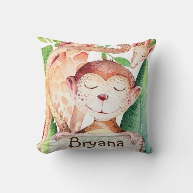 Jungle Monkey & Giraffe Safari Schlafzimmer Kinder Kissen (Vorderseite)