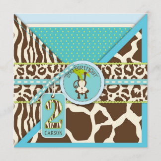 Jungle Monkey Zweiter Geburtstag Einladung Blau