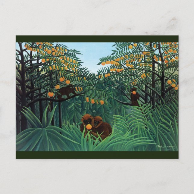Jungle Monkeys Folk Art von Rousseau Postkarte (Vorderseite)