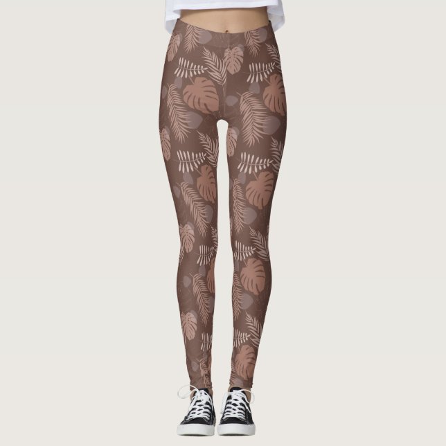 Jungle Monstera Mocha Mousse Kaffee Brown Leggings (Vorderseite)