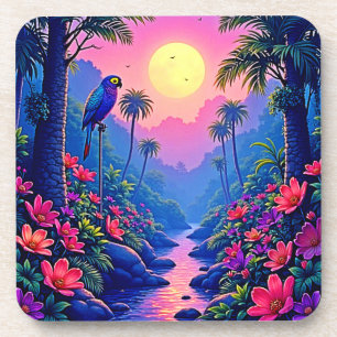Jungle Moon Blue Parrot Paradise Getränkeuntersetzer