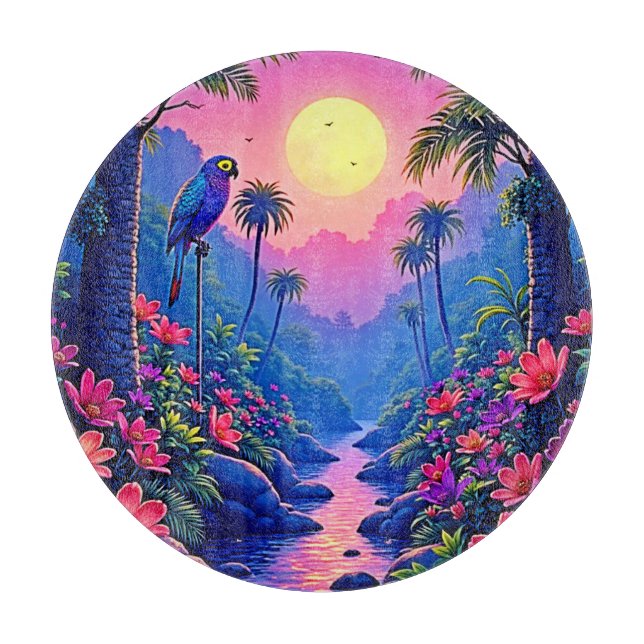 Jungle Moon Blue Parrot Paradise Schneidebrett (Vorderseite)