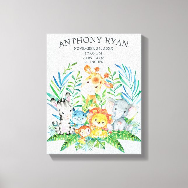 Jungle New Baby Keepake Birth Stats Leinwand (Vorderseite)