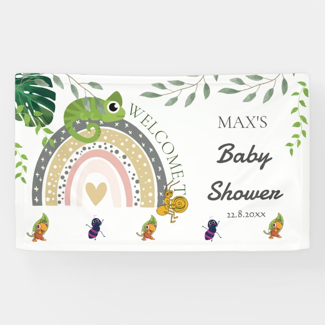 Jungle Over the Rainbow Baby Dusche Willkommen Banner (Horizontal)