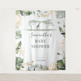 Jungle Palm Blätter Giraffe Babydusche Hintergrund Wandteppich