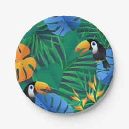 Jungle Palms, Ferns und Toucans Pappteller