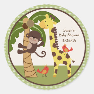 Jungle Pals/Tiere Sticker/Kuchen Toppers Runder Aufkleber