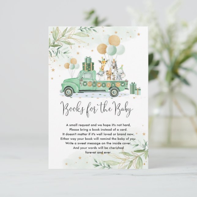 Jungle Party Animals Green Balloons Bücher für Bab Begleitkarte (Stehend Vorderseite)