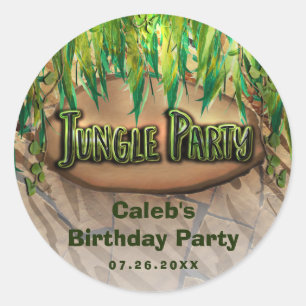 JUNGLE PARTY Blätter & Gastgeschenk für Tierdrucke Runder Aufkleber