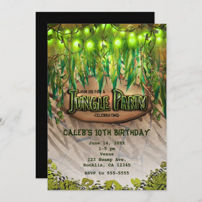 JUNGLE PARTY-Blätter und Einladungen für Tierdruck (Vorne/Hinten)