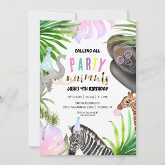 Jungle Party Tiere 4. Geburtstag Party Einladung