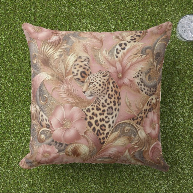 Jungle Pink and Brown Leopard  Kissen (Gras)